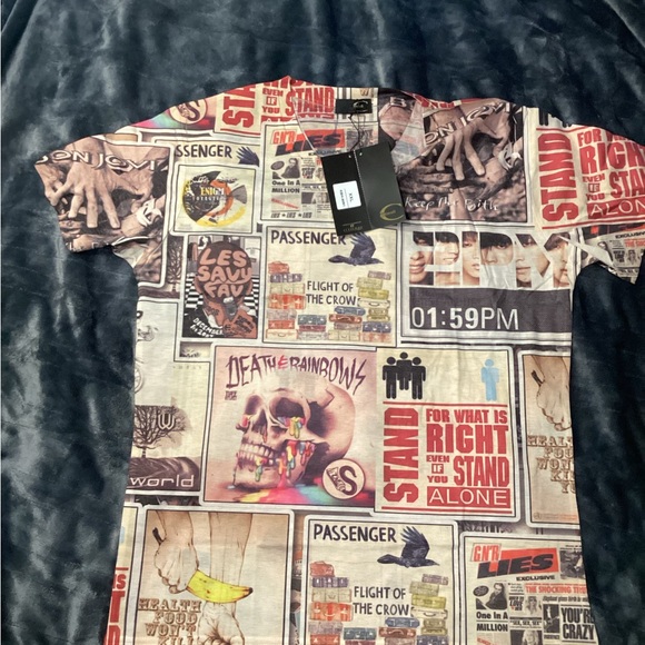 Just Cavalli Other - Just Cavalli Graphic Newspaper-Print Short Sleeve Shirt - Multicolor